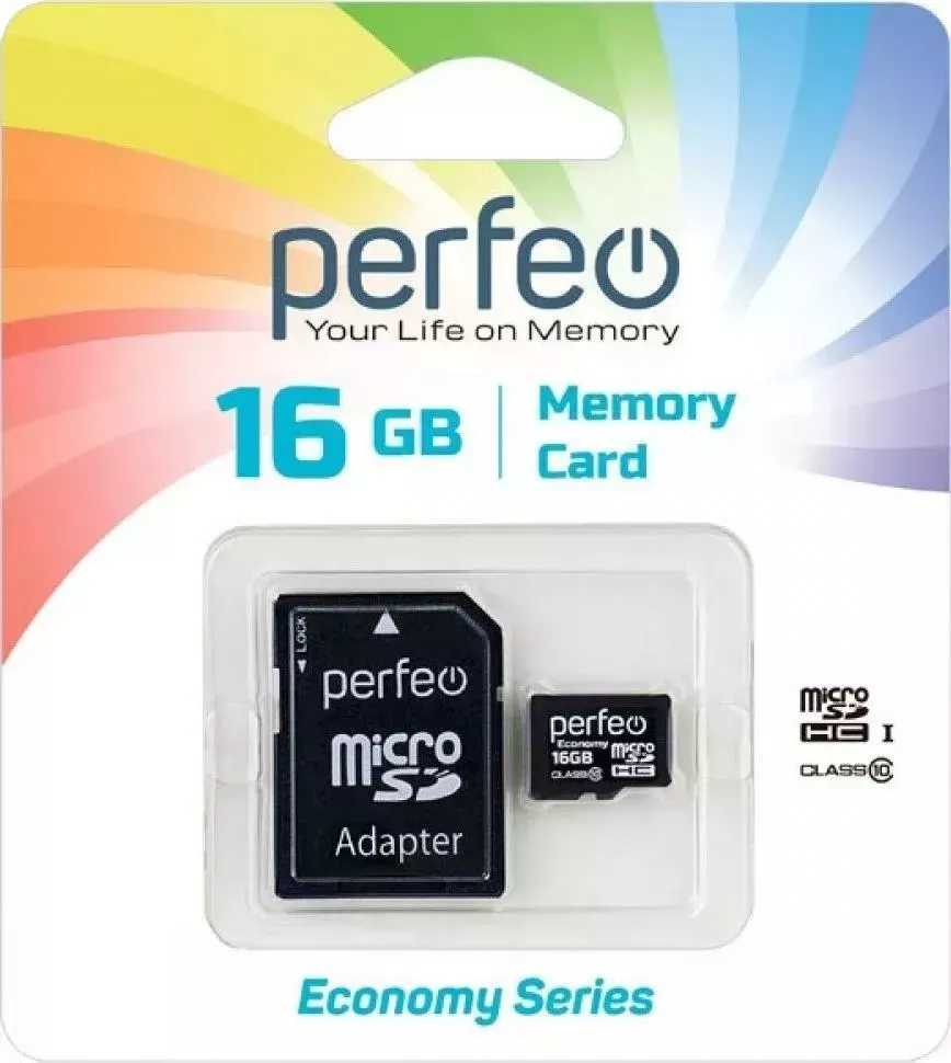 Карта памяти Perfeo MicroSDHC 16GB Class10 + адаптер ECONOMY SERIES