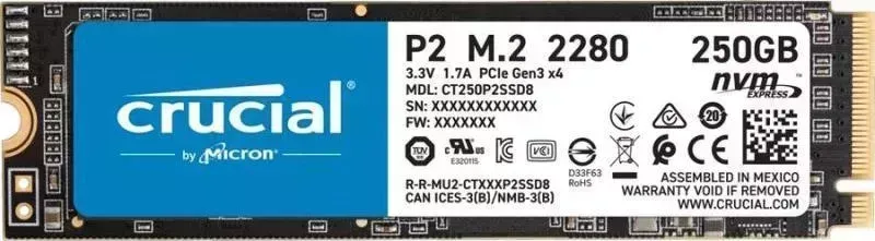 SSD накопитель Crucial P2 250Gb/M.2 2280/PCI-E x4 (CT250P2SSD8)