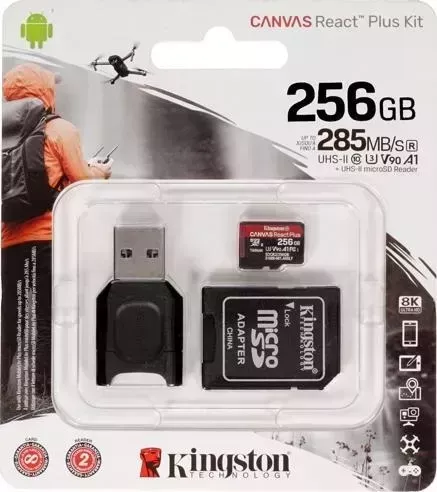 Карта памяти KINGSTON Canvas React Plus microSDXC 256Gb MLPMR2/256GB (+адаптер)