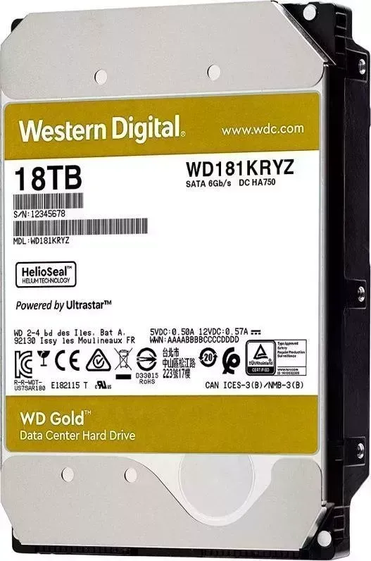 Жесткий диск Western Digital GOLD 18ТБ/3,5 (WD181KRYZ)