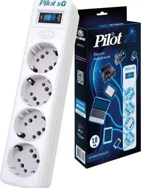 Сетевой фильтр PILOT SG 4x8 (3м, 4 розетки, белый)