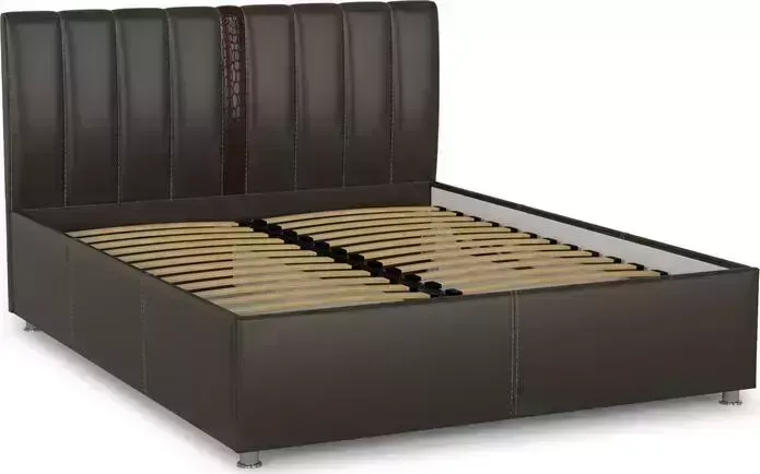 Кровать Олимп Зевс 1400 (Н 1050мм) кожзам коричневый кит/кожзам глянец Crocodil коричневый
