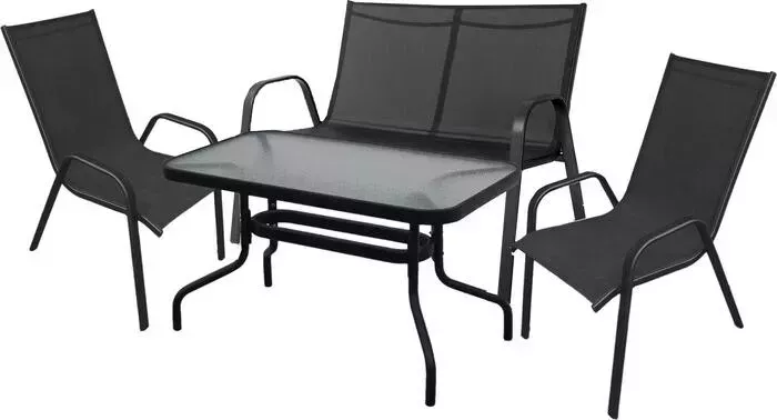 Набор мебели Garden story Сан-ремо Делюкс (2 кресла+диван+стол каркас черный, сиденья черные)