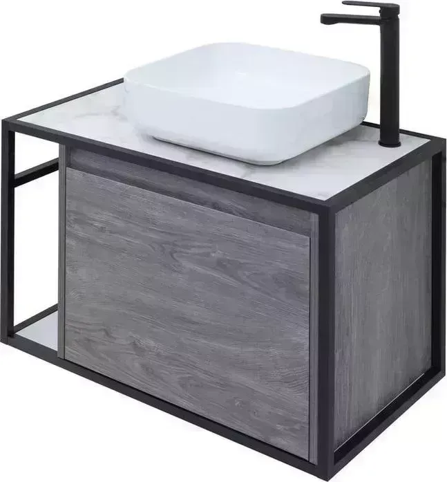 Тумба с раковиной AQUANET с Nova Lite Loft 75 правая, дуб рошелье (261653, 261852, 211280)