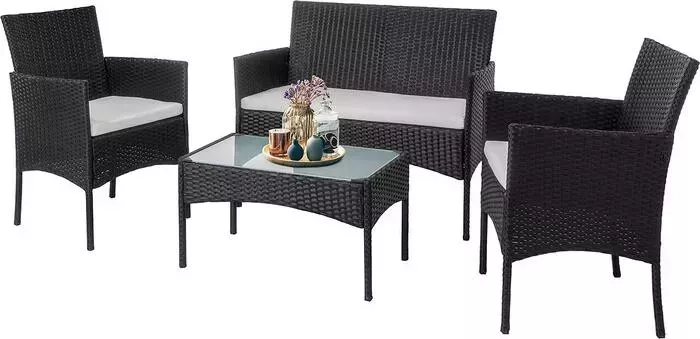 Набор мебели Garden story Доминика (стол+2кресла+диван ротанг темно-коричневый, подушки серые)