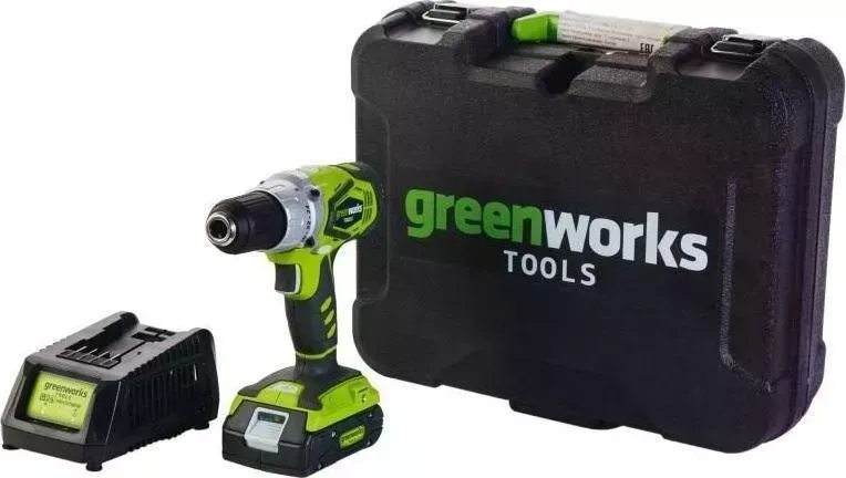 Дрель аккумуляторная GreenWorks G24DDK2 (1хАКБ 2 А.ч и ЗУ в кейсе) (3702807)
