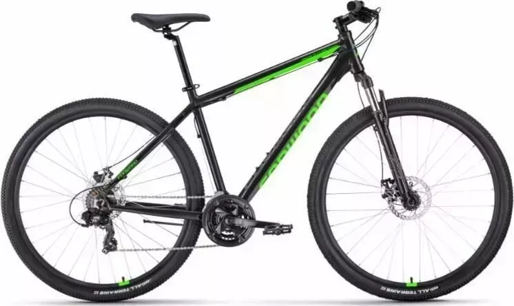 Велосипед FORWARD APACHE 29 2.0 D CLASSIC черный/ярко-зеленый (RBK22FW29106) взрослый 29 D
