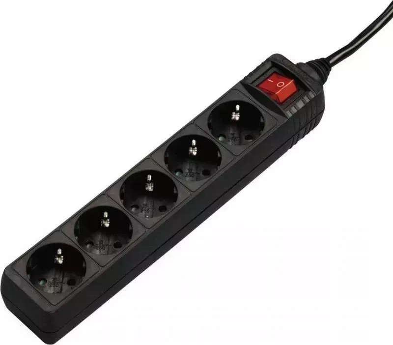 Удлинитель HAMA H-137267 (1.4м 5роз) черный