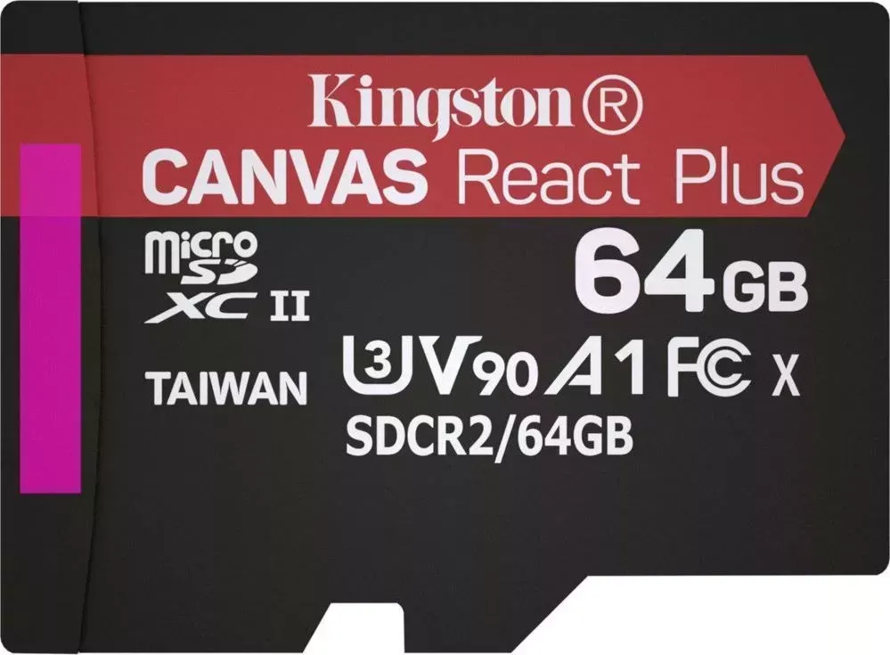 Карта памяти KINGSTON Canvas React Plus microSDXC 64Gb MLPMR2/64GB (+адаптер)