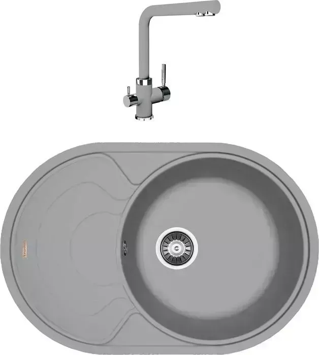 Мойка кухонная и смеситель FLORENTINA и смеситель Родос 760 грей FSm (20.140.D0760.305 + 33.24H.1110.305)