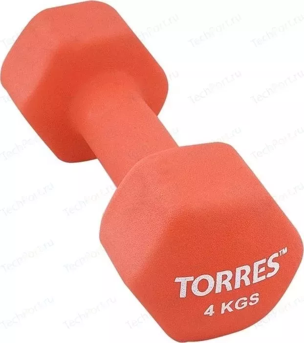 Гантель TORRES 4 кг - 1 шт (PL55014) в неопреновой оболочке красный