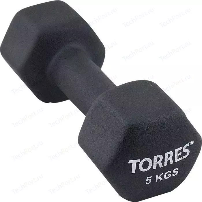 Гантель TORRES 5 кг - 1 шт (PL55015) в неопреновой оболочке черный
