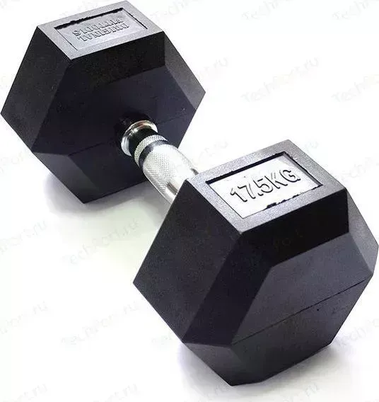 Гантель Original Fit.Tools гексагональная обрезиненная, хромированная ручка, 17,5 кг FT-HEX-17,5