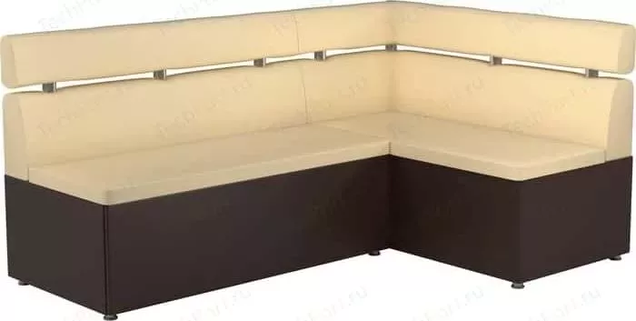 Кухонный угловой диван АртМебель Классик эко-кожа бежево/коричневый правый