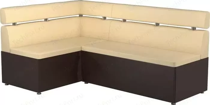 Кухонный угловой диван АртМебель Классик эко-кожа бежево/коричневый левый