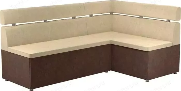 Кухонный угловой диван АртМебель Классик микровельвет бежево/коричневый правый