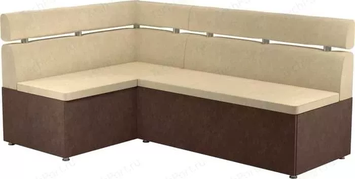 Кухонный угловой диван АртМебель Классик микровельвет бежево/коричневый левый