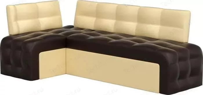 Кухонный угловой диван Мебелико Люксор эко-кожа (коричнево/бежевый) угол левый