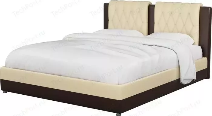 Мебелико Интерьерная кровать Камилла эко-кожа бежево-коричневый