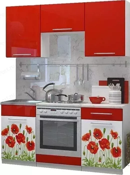 Кухонный гарнитур Миф Маки 1,6 м с фотопечатью