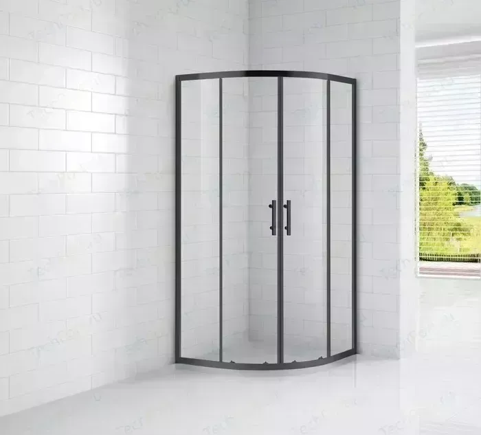 Душевой уголок CEZARES ECO-O-R-2-90-C-NERO с поддоном, профиль черный, стекло прозрачное