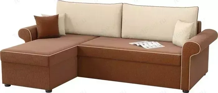 Диван угловой АртМебель Милфорд рогожка коричнево-бежевый левый угол
