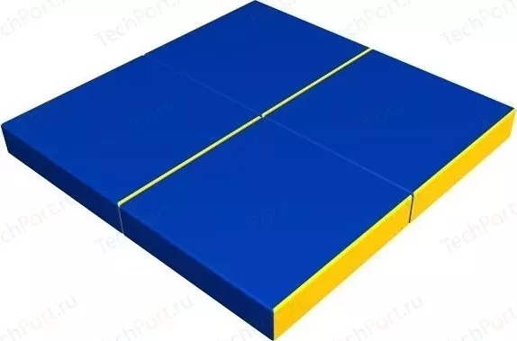 Мат гимнастический КМС № 11 (100 х 100 х 10) складной (4 сложения) сине- жёлтый 2635