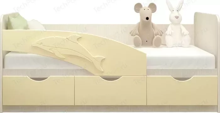 Кровать детская Миф Дельфин 1,6м , дуб беленый/ваниль ПВХ