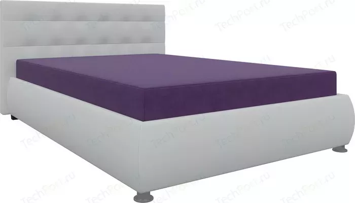 Кровать АртМебель Рио осн. микровельвет фиолетовый, комп.эко-кожа белый