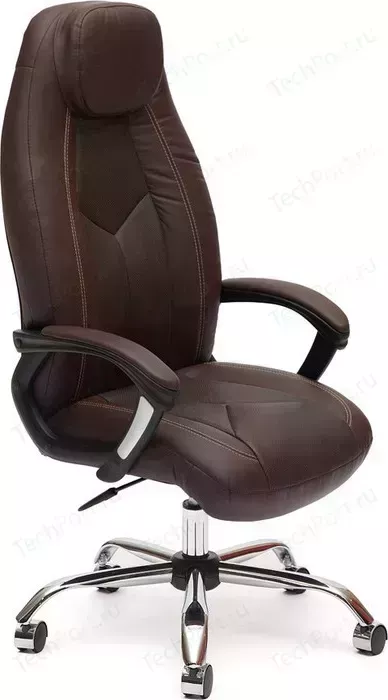 Кресло офисное TetChair BOSS хром кож/зам, коричневый/коричневый перфорированный, 36-36/36-36/06
