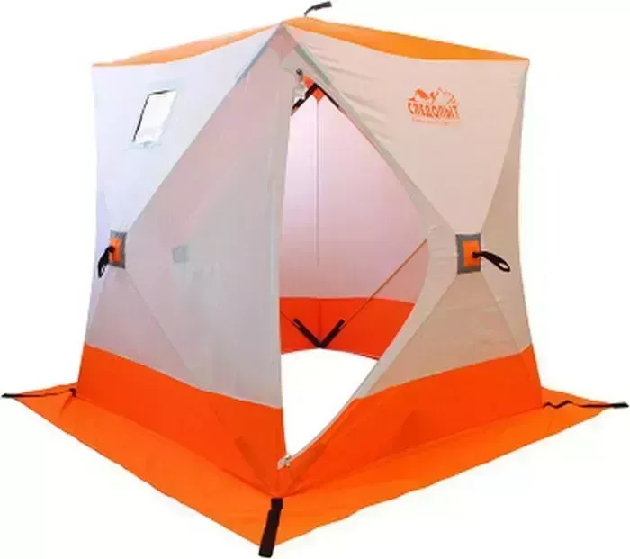 Палатка Следопыт зимняя куб СЛЕДОПЫТ 1,5 х1,5 м, Oxford 210D PU 1000, 2-местная, цв. бело-оранж.