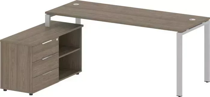Стол RIVA с тумбой Metal System на П-образном металлокаркасе БП.РС-СТС-2.5 (L) вяз/серый металл 190x152x75