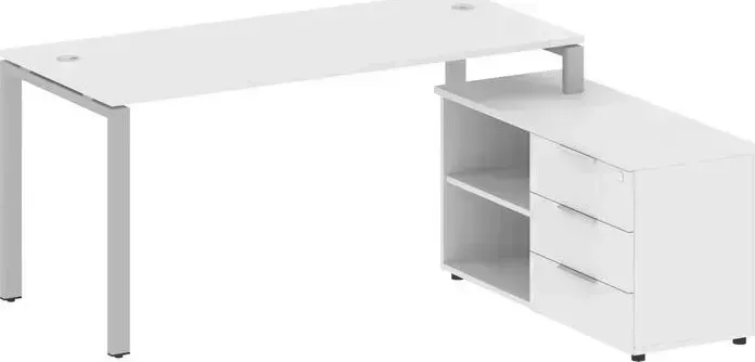 Стол RIVA с тумбой Metal System на П-образном металлокаркасе БП.РС-СТС-2.4 (R) белый/серый металл 170x152x75
