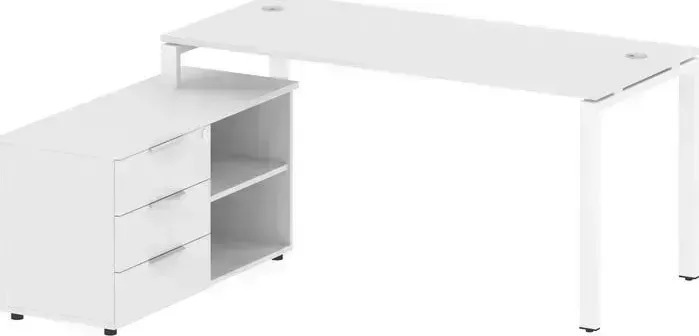 Стол RIVA с тумбой Metal System на П-образном металлокаркасе БП.РС-СТС-2.4 (L) белый/белый металл 170x152x75