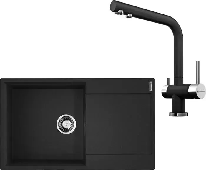 Мойка кухонная и смеситель OMOIKIRI и смеситель Daisen 86-BL черный (4993700, 4994106)