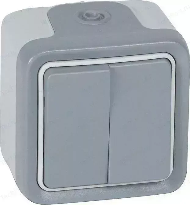 Переключатель двухклавишный Legrand ОП на 2 направления Plexo IP55 серый (069715)