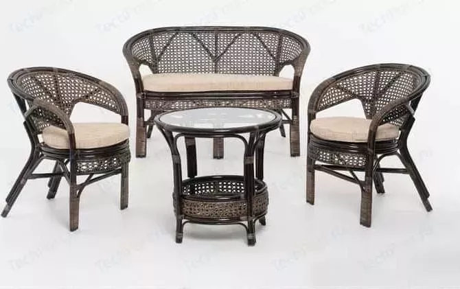 Комплект Vinotti 02/15, 2 кресла+стол+диван темный коньяк