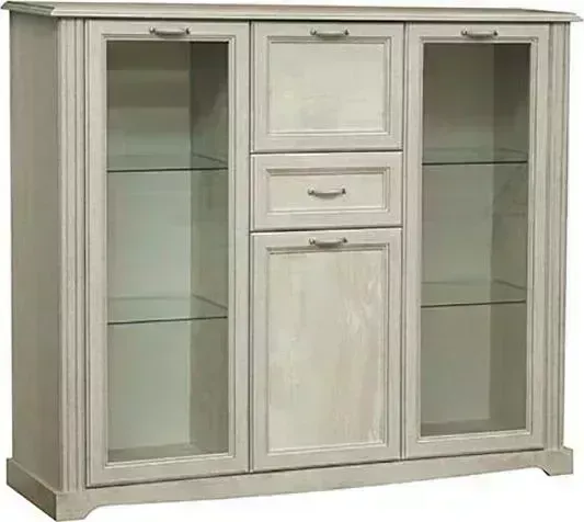 Шкаф комбинированный Олимп 32.07 сохо бетон пайн белый / Masa Decor бетон пайн белый / профиль бетон пайн белый патина / ДВПО белый / стекло: характер