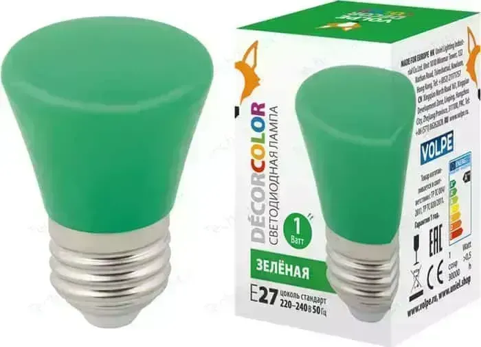 Декоративная светодиодная лампа VOLPE LED-D45-1W/GREEN/E27/FR/C BELL