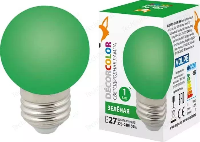 Декоративная светодиодная лампа VOLPE LED-G45-1W/GREEN/E27/FR/C