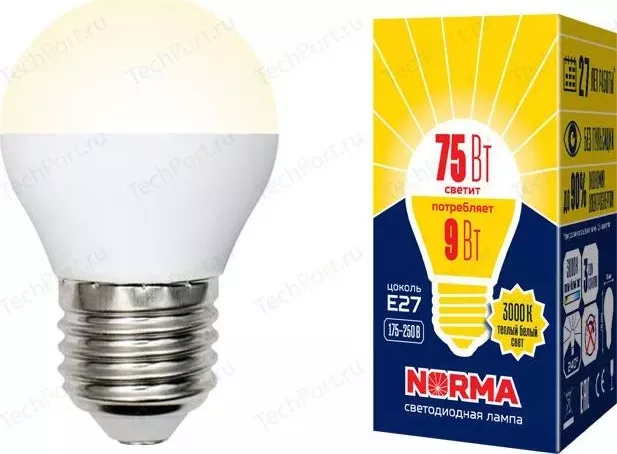 Светодиодная лампа VOLPE LED-G45-9W/WW/E27/FR/NR