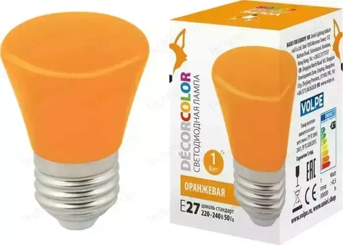 Декоративная светодиодная лампа VOLPE LED-D45-1W/ORANGE/E27/FR/C BELL