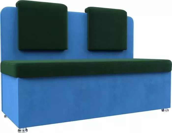 Кухонный прямой диван АртМебель Маккон 2-х местный велюр зеленый/синий
