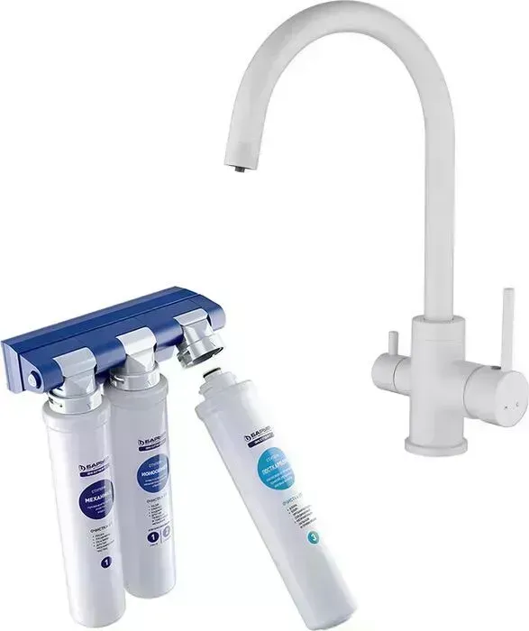 Смеситель для кухни KAISER Merkur BWT White c фильтром Барьер Эксперт, белый (26744-4-BWT)