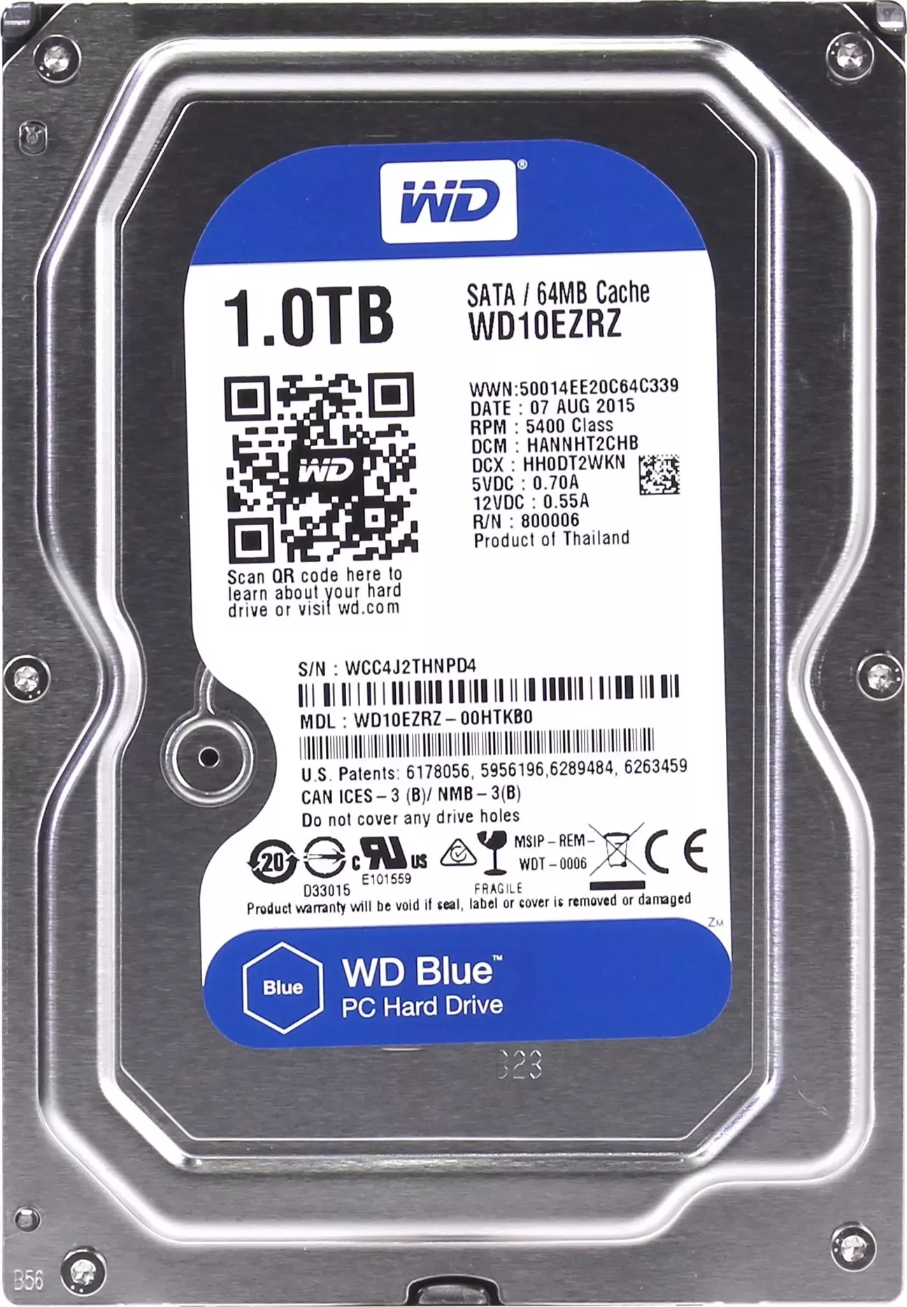 Жесткий диск WD Blue 10EZRZ 1ТБ 3,5" 5400RPM 64МB (SATA III)