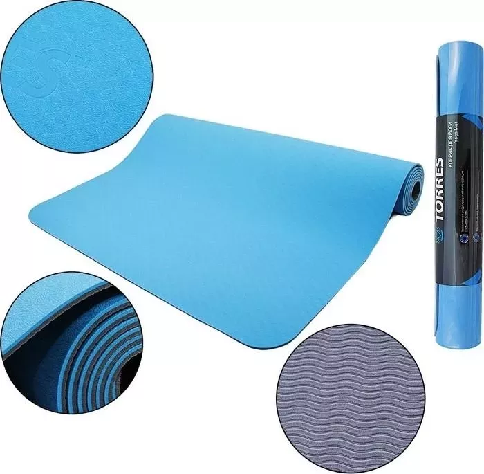 Коврик для йоги TORRES Comfort 4, TPE 4 мм, сине-серый
