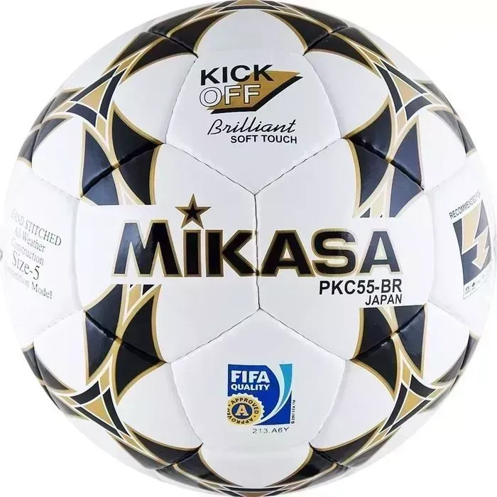 Мяч футбольный MIKASA PKC55BR-1, р.5, серт. FIFA Quality (FIFA Inspected), белый/черный-золотой