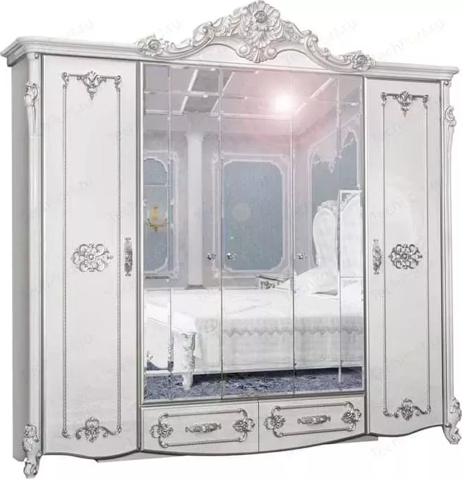 Шкаф Мэри 5-ти дверный Дольче Вита СДВ-01 белый глянец с серебром
