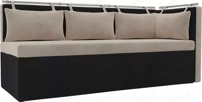 Кухонный угловой диван АртМебель Метро велюр бежевый/черный правый угол