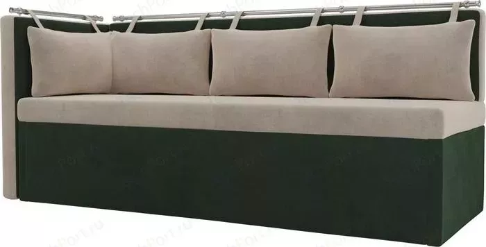 Кухонный угловой диван АртМебель Метро велюр бежевый/зеленый левый угол
